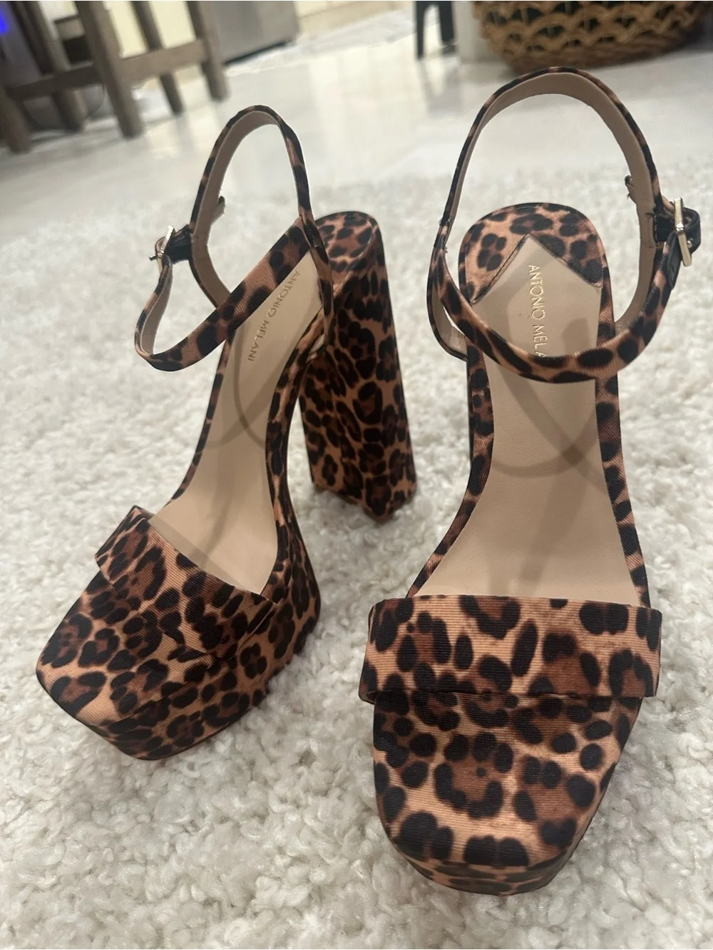 New Antonio Melanie Platforms Block Heel - Brown Leopard Strappy